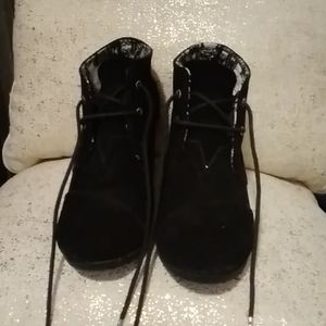 TOMS Black suede wedge ankle booties